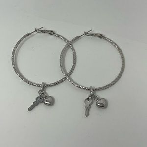 Silver Plated Diamond Cut Key To My Heart Hoop Earrings